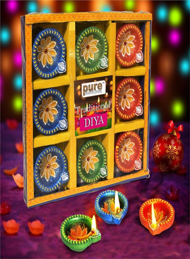 Pure Source India Terracotta Handmade Design Decorative Diya/Mitti Diya/Oil Lamp for Pooja, Diwali, Festival Decoration (Multicolour) (9 PCS) (2.5 X 2.1 X 1 INCH) - Image 4