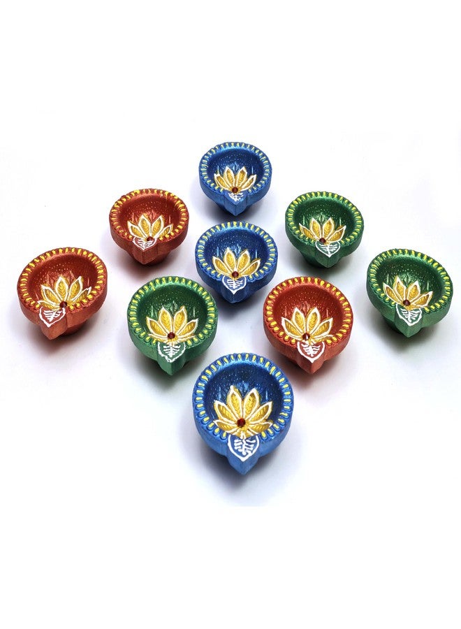 Pure Source India Terracotta Handmade Design Decorative Diya/Mitti Diya/Oil Lamp for Pooja, Diwali, Festival Decoration (Multicolour) (9 PCS) (2.5 X 2.1 X 1 INCH) - Image 2