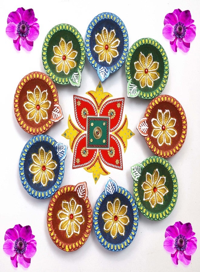 Pure Source India Terracotta Handmade Design Decorative Diya/Mitti Diya/Oil Lamp for Pooja, Diwali, Festival Decoration (Multicolour) (9 PCS) (2.5 X 2.1 X 1 INCH) - Image 1