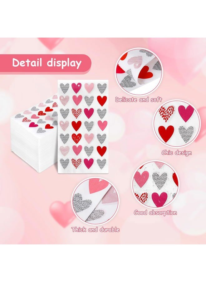 Whaline 100Pcs Valentine's Day Guest Napkin Red Pink Black Heart Paper Napkin Disposable Dinner Hand Towel Napkin for Kitchen Bathroom Party Supplies - Image 3