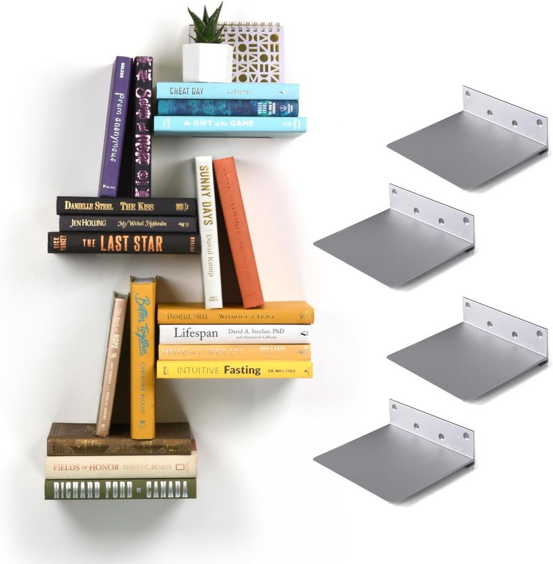 xympo Floating Invisible Bookshelf Wall Mounted (Set of 4) - Aluminum - Turn Books into Floating Shelves - Image 1