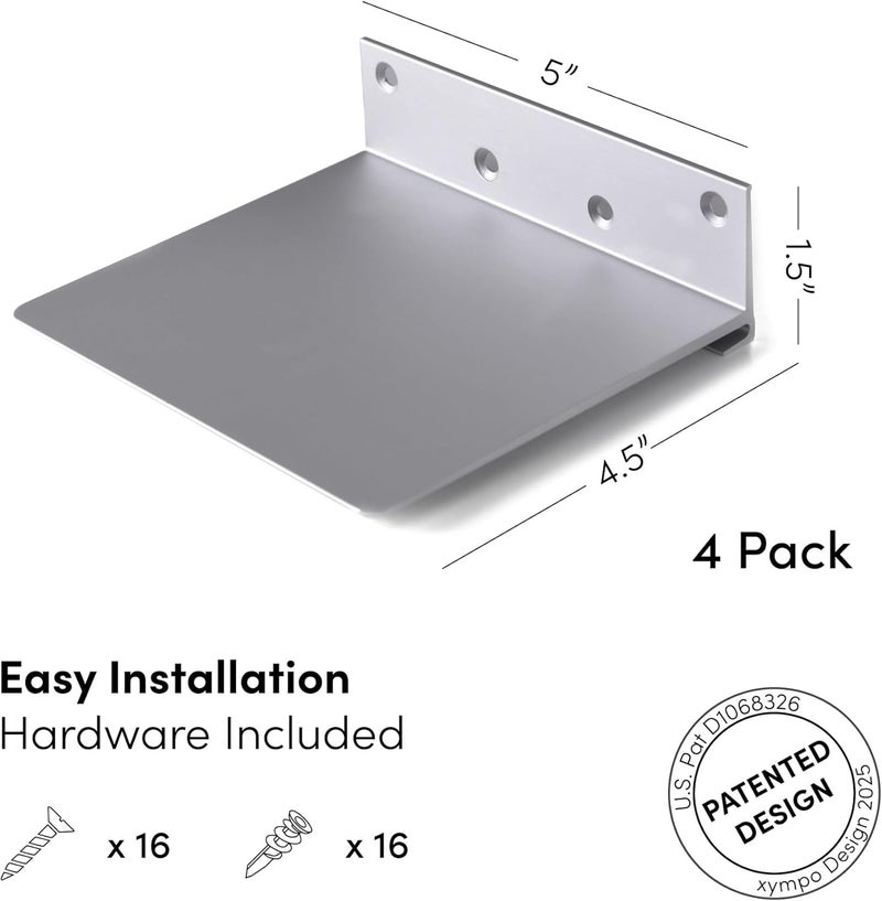xympo Floating Invisible Bookshelf Wall Mounted (Set of 4) - Aluminum - Turn Books into Floating Shelves - Image 3