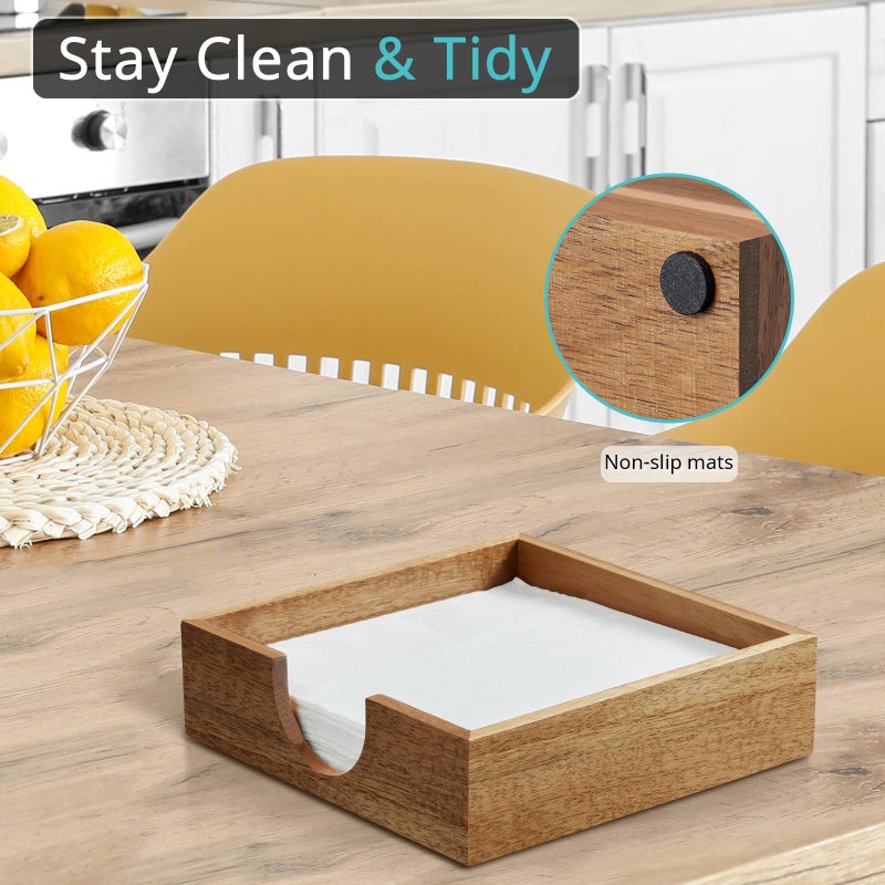 Bivvclaz Acacia Wood Napkin Holder for Table, Napkins Holders For Paper Napkins, Flat Napkin Holder for Luncheon, Napkin Holders for Kitchen Dinner Table Decor, Napkin Dispenser for Indoor & Outdoor Use - Image 3