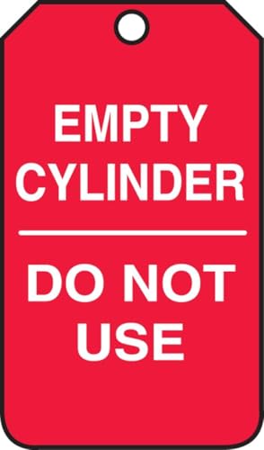 Accuform MGT202CTP Cylinder Status Tag Legend Empty Cylinder DO NOT USE 575 Length x 325 Width x 0010 Thickness PFCardstock White on Red Pack of 25 - Image 1