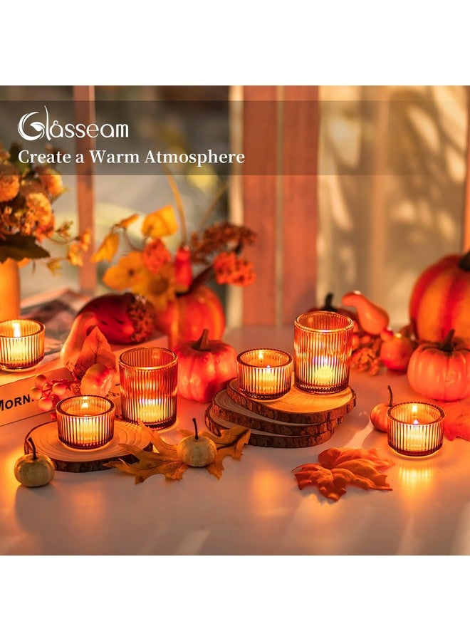 Glasseam Glasseam Amber Tealight Candle Holders: 24pcs Ribbed Small Votive Holders Bulk for Thanksgiving Table Centerpiece Fall Wedding Christmas Decor  - Image 3