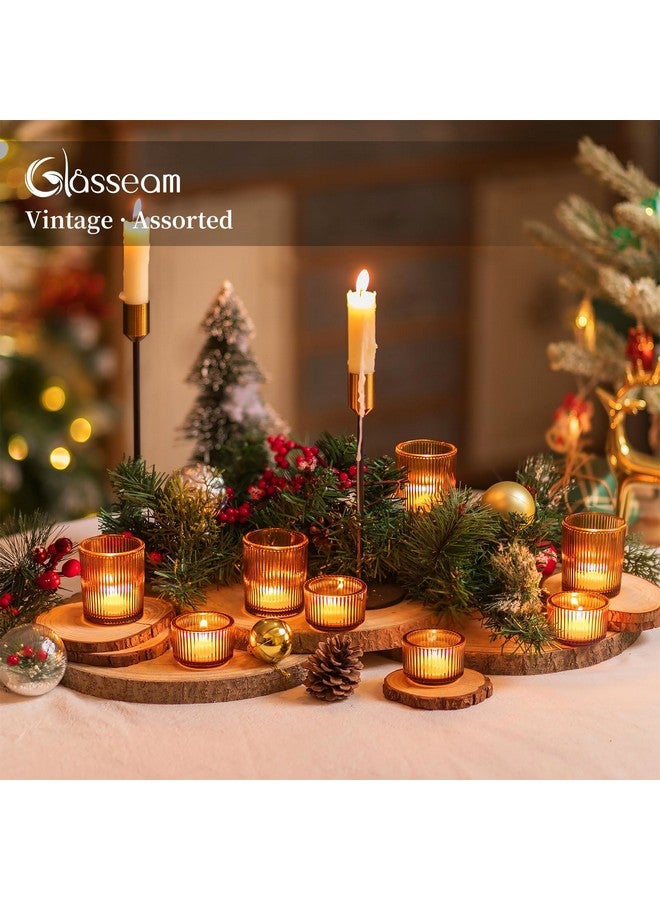 Glasseam Glasseam Amber Tealight Candle Holders: 24pcs Ribbed Small Votive Holders Bulk for Thanksgiving Table Centerpiece Fall Wedding Christmas Decor  - Image 2
