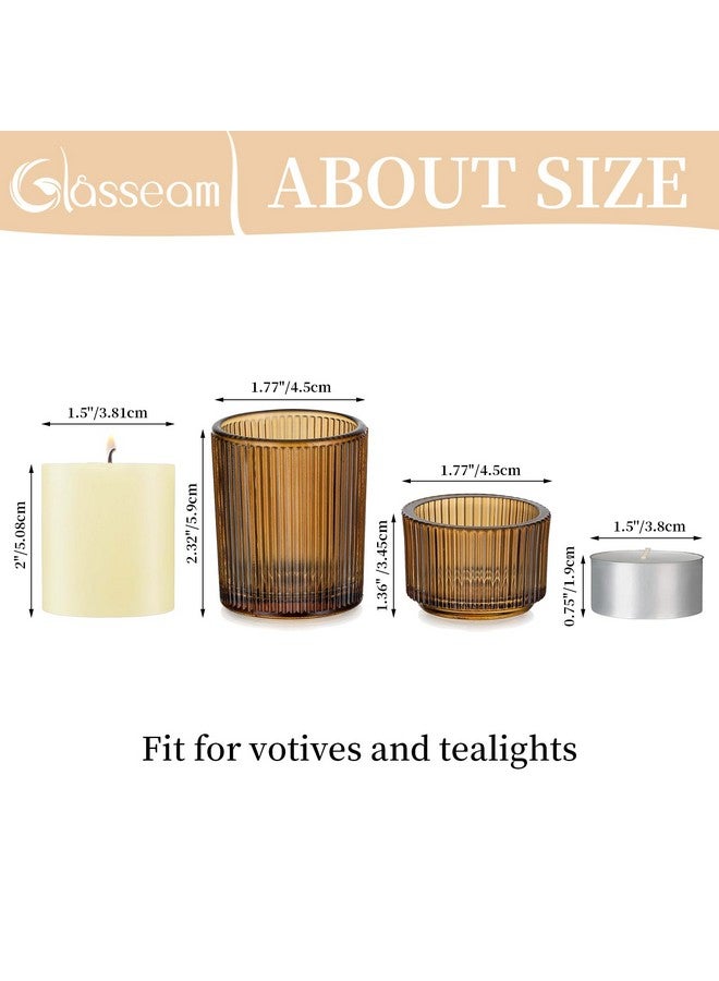 Glasseam Glasseam Amber Tealight Candle Holders: 24pcs Ribbed Small Votive Holders Bulk for Thanksgiving Table Centerpiece Fall Wedding Christmas Decor  - Image 5
