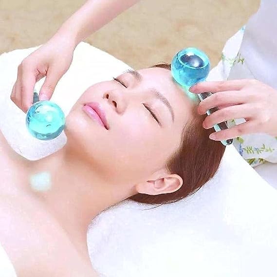 DAIDSUKE Facial Ice Globe Smart Cool Face Roller Ball Facial Massage Tools for Neck Eye Circle And Puffiness Anti Ageing Wrinkles Soothing Firming Skin 2Pcs Energy Beauty Crystal Ice Roller - Image 3