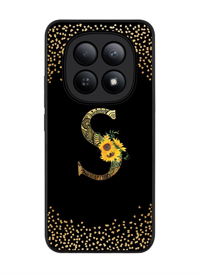 For Xiaomi Redmi Note 15 5G / Poco M8 Case,Slim fit Camera Protection, Shockproof Thin Phone cover  - Custom Floral Monogram - S ( Black )