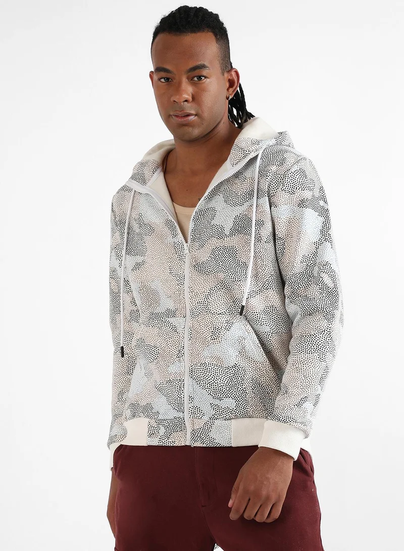 كامبوس سوترا سويت شيرت منقط تجريدي باللون الرمادي والبيج للرجال