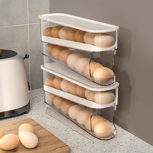 WACOI Auto Rolling Fridge Egg Organizer, Space Saving Eggs Dispenser for Refrigerator Storager with Lid,Egg Holder for Fridge 2 Pack - Image 1