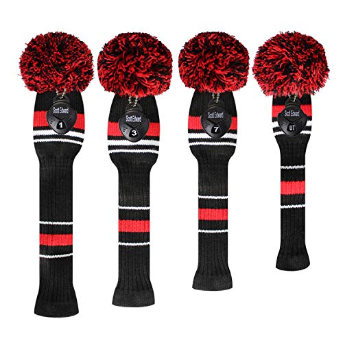 Scott Edward Red Warning Stripes Golf Club Head Covers, Acrylic Yarn Double Layers Knitted, Set of 4, with Rotating Number Tags - Image 2