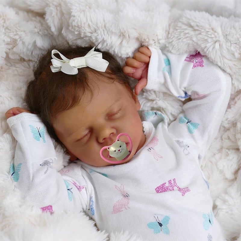 iCradle 18 Inch Reborn Baby Dolls Black Girls Soft Body Vinyl Realistic Baby Doll African American Sleeping Lifelike Newborn Baby Doll Toy for Ages 3+ - Image 3