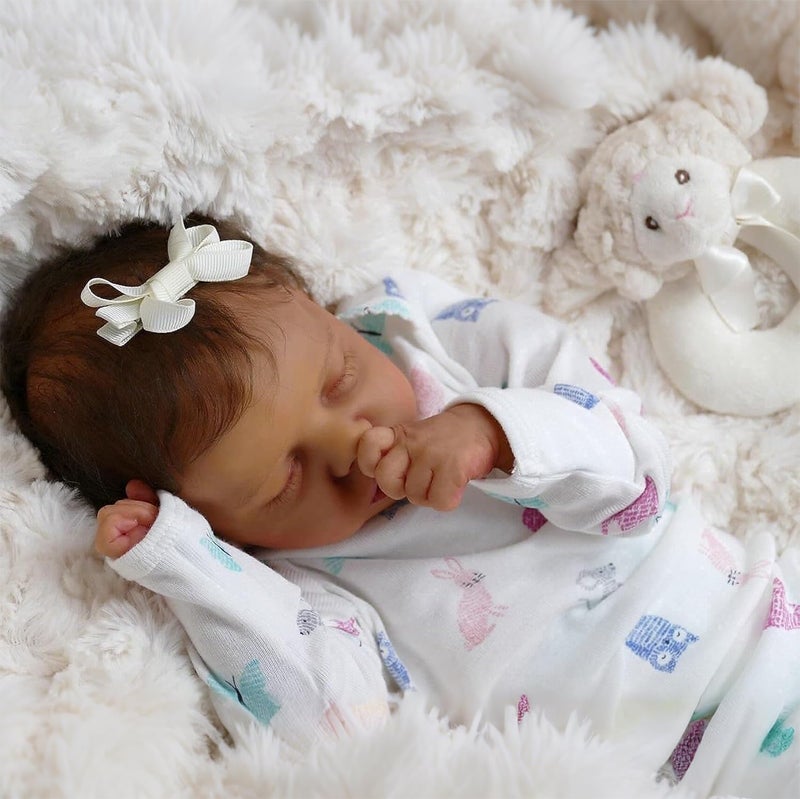 iCradle 18 Inch Reborn Baby Dolls Black Girls Soft Body Vinyl Realistic Baby Doll African American Sleeping Lifelike Newborn Baby Doll Toy for Ages 3+ - Image 4