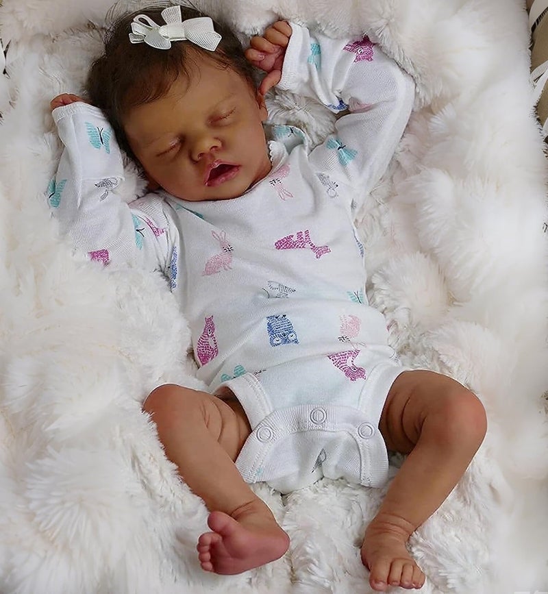 iCradle 18 Inch Reborn Baby Dolls Black Girls Soft Body Vinyl Realistic Baby Doll African American Sleeping Lifelike Newborn Baby Doll Toy for Ages 3+ - Image 2