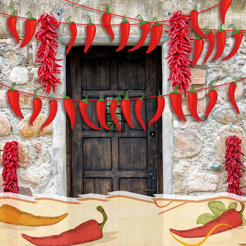 Weekgrat 5 Pcs Chili Pepper Banner 49 ft Chili Cook Off Pepper Garlands Birthday Decorations for Cinco De Mayo Mexican Fiesta Hanging Party Accessories - Image 5