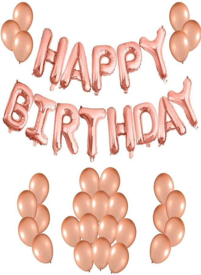 Salux Salux Latex Happy Birthday Letter Banner, Balloons (Rose Gold, 30 Pieces) 