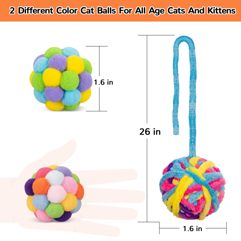 Retro Shaw Cat Toys Balls, 6Pcs Woolen Yarn Cat Ball Toy with Bell Inside, Interactive Kitten Toys for Indoor Cats Kitty, Chew Toys Jingle Pompom Ball with String - Image 5