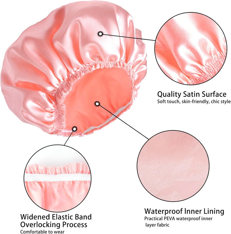 CHFONG Shower Caps for Women, 4 PCS Elastic and Reusable Bath Caps, Double Layers Shower Cap Reusable Waterproof, Bathing Shower Caps, Environmental Bath Hair Protection Cap - Solid Color B - Image 4