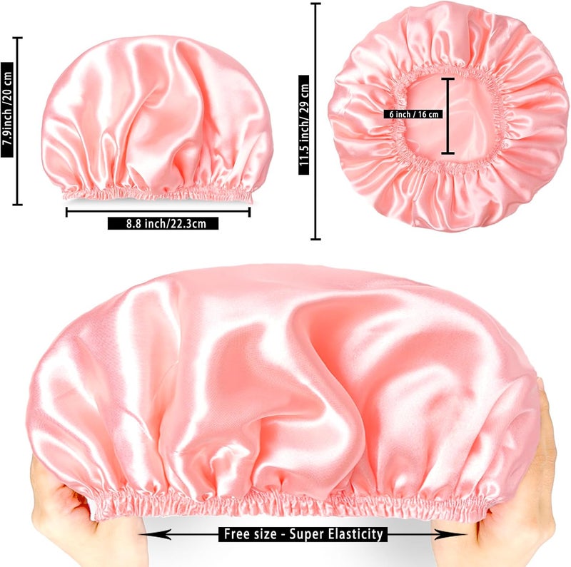 CHFONG Shower Caps for Women, 4 PCS Elastic and Reusable Bath Caps, Double Layers Shower Cap Reusable Waterproof, Bathing Shower Caps, Environmental Bath Hair Protection Cap - Solid Color B - Image 3