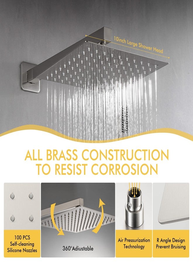Fransiton Shower Faucet set with Shower head 10 Inches Rainfall Shower Head and Handle Set Single Handle Wall Mounted Shower System Set with Female Threads Valve Body(Brushed Nickel) - Image 2