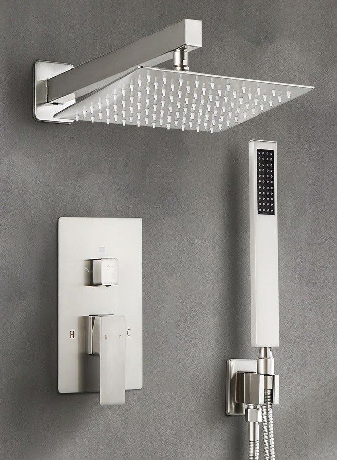 Fransiton Shower Faucet set with Shower head 10 Inches Rainfall Shower Head and Handle Set Single Handle Wall Mounted Shower System Set with Female Threads Valve Body(Brushed Nickel) - Image 1