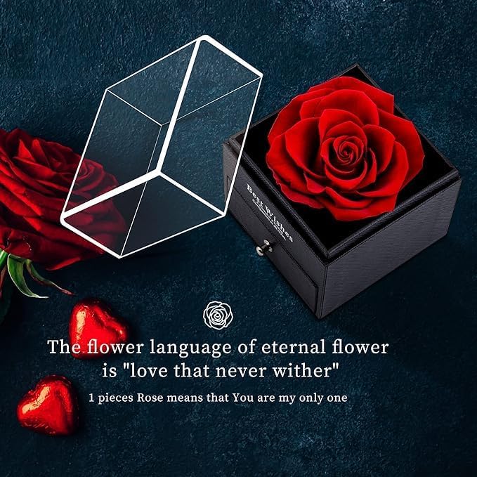 Pamidhar Preserved Rose Flower Gift Premium Box with Necklace Forever Real Rose Impressive Jewelry Gift for Wife birthday special Eternal Rose Box for Mom Mother Day Women Girl - Image 3