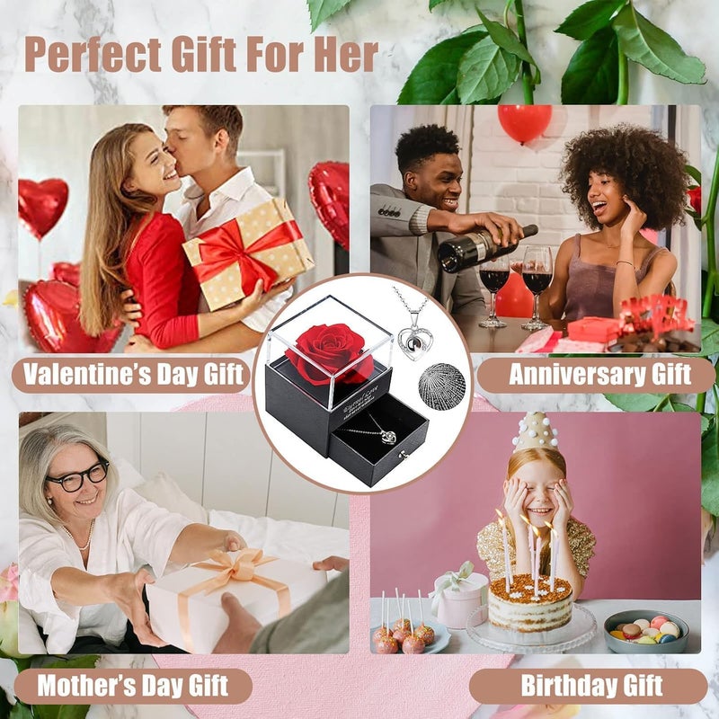 Pamidhar Preserved Rose Flower Gift Premium Box with Necklace Forever Real Rose Impressive Jewelry Gift for Wife birthday special Eternal Rose Box for Mom Mother Day Women Girl - Image 5