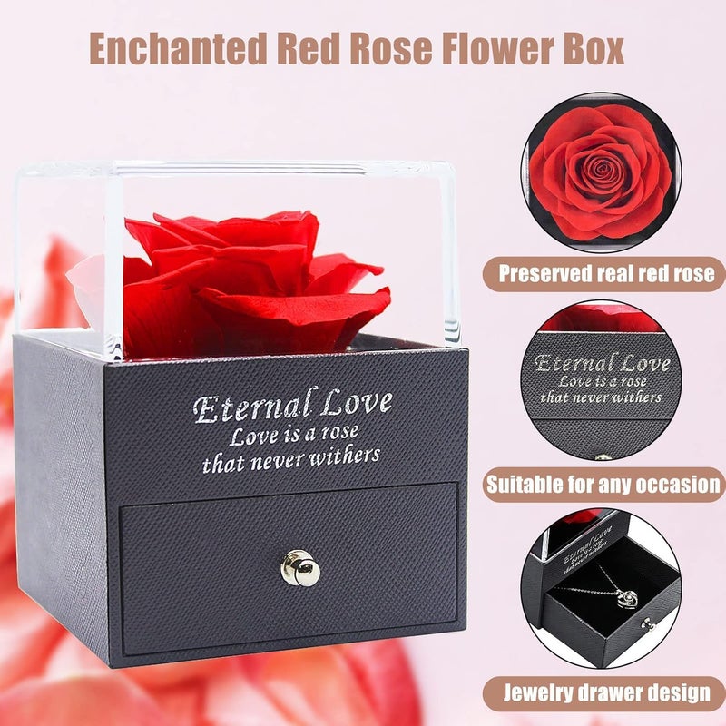 Pamidhar Preserved Rose Flower Gift Premium Box with Necklace Forever Real Rose Impressive Jewelry Gift for Wife birthday special Eternal Rose Box for Mom Mother Day Women Girl - Image 4