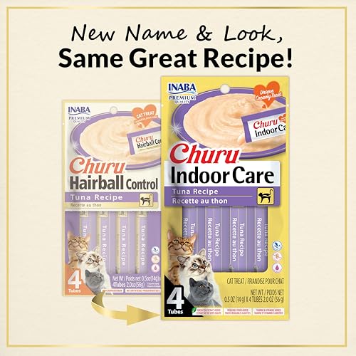 INABA Churu Hairball Control, Functional, Creamy Lickable Purée Cat Treat with Taurine & Vitamin E, 0.5 Ounces Each, 24 Tubes (4 per Pack), Tuna Recipe - Image 3