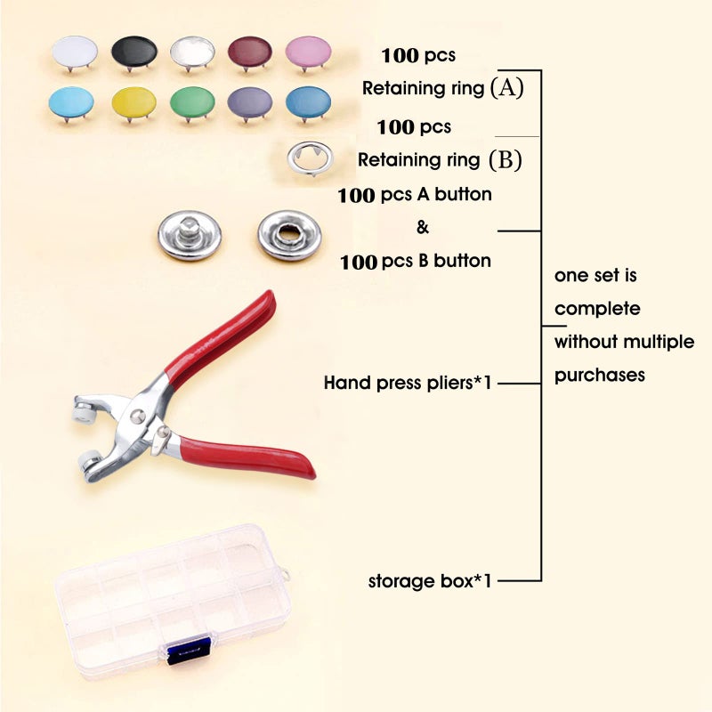 GTAAOY 100 Sets Metal Snaps Buttons with Fastener Pliers Press Tool Kit Perfect for DIY Crafts Clothes Hats and Sewing, Snap Button Fasteners Kit for Clothing Sewing (9.5mm / 400 PCS) - Image 5