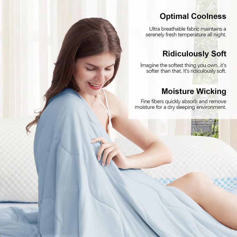 EASELAND Cooling Comforter Queen, Cold Touch Fabric Absorbs Body Heat, Double-Sided Cool Design Soft Fluffy Cooling Blanket for Night Sweats Hot Sleeper (Blue, Queen(90"x90")) - Image 5