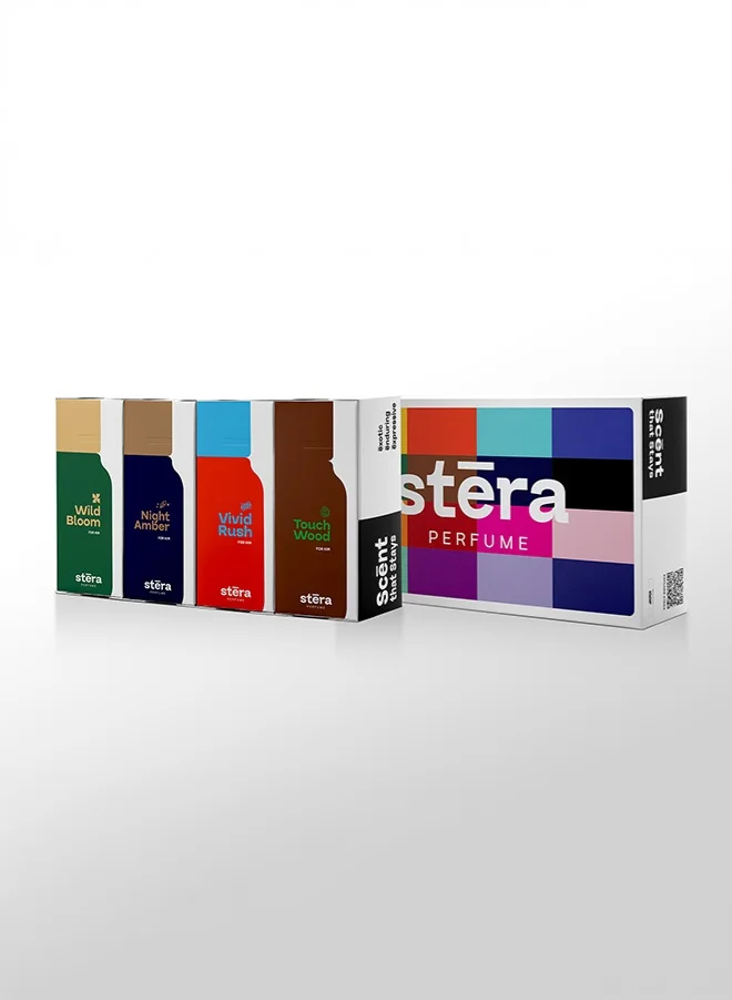 BOLD LIFESTYLE Men's Perfume Set of 4 - TOUCH WOOD + VIVID RUSH + NIGHT AMBER + WILD BLOOM, Eau De Parfum - 50ml (Each), Premium Gift Set For Men