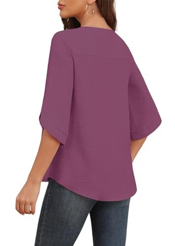 Askyes Womens Blouses Casual Cute Chiffon Tops and Blouses Summer Bell Short Sleeve Blouse Shirts for Work,Purple,M - Image 2