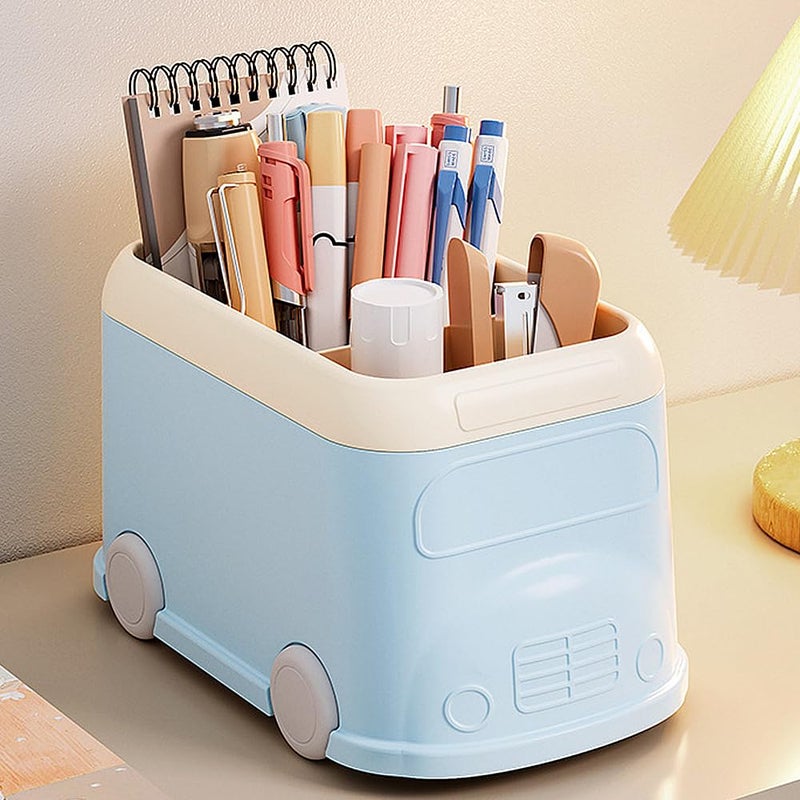 LETURE Pen Pencil Holder for Desk 3 Slots, Cute Car Gifts Desk Organizer Marker Makeup Brush Holders Workspace Organizers Office Decor Accessories (Blue) - Image 3