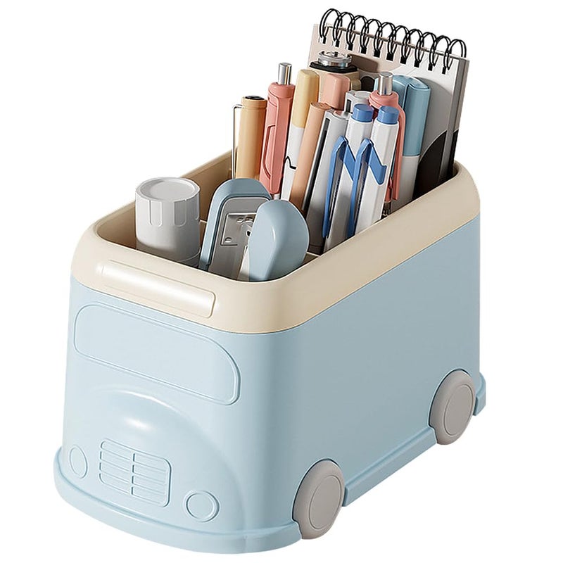LETURE Pen Pencil Holder for Desk 3 Slots, Cute Car Gifts Desk Organizer Marker Makeup Brush Holders Workspace Organizers Office Decor Accessories (Blue) - Image 1