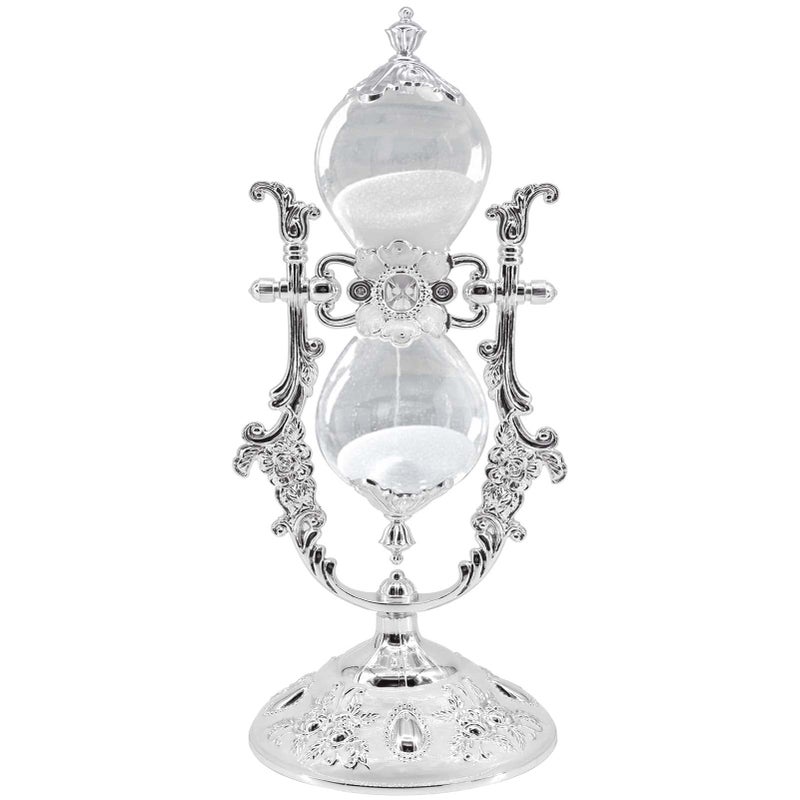 rnuie Hourglass Sand Timer Decorative118inch Tall360 Rotating Metal White Sand Watch 30 MinAntique Hour Glass Decor for Office Desk CraftsOrnamentsSilver