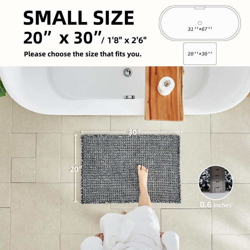 TYUU Black and White Bathroom Rugs, Waffle Bath Mat Non Slip Washable Super Absorbent Quick Dry Boho Farmhouse Bathroom Decor, 30"x20" Black and White - Image 2