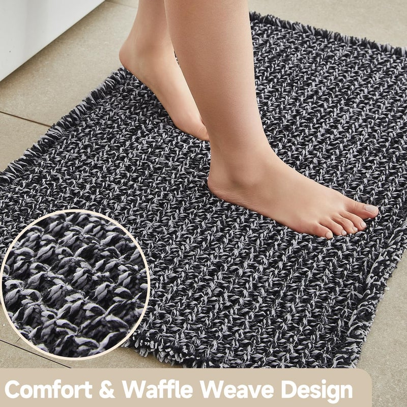 TYUU Black and White Bathroom Rugs, Waffle Bath Mat Non Slip Washable Super Absorbent Quick Dry Boho Farmhouse Bathroom Decor, 30"x20" Black and White - Image 3
