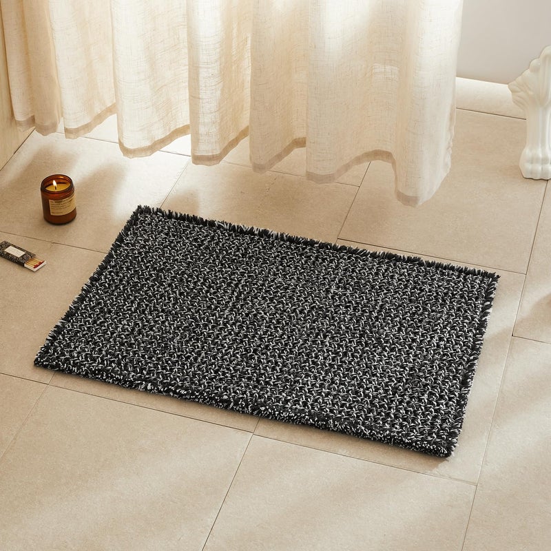 TYUU Black and White Bathroom Rugs, Waffle Bath Mat Non Slip Washable Super Absorbent Quick Dry Boho Farmhouse Bathroom Decor, 30"x20" Black and White - Image 1