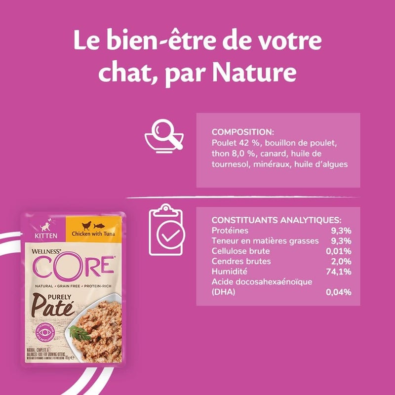 Wellness Core Purely Pate Pouch Chicken & Tuna for Kittens 85g - Image 4