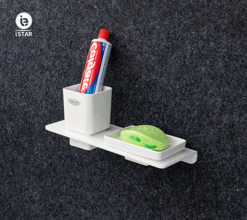 iSTAR Customers Square Shape Soap Holder Stand/Soap Case/Soap Dish with Tumbler Holder/Toothpaste and Brush Holder for Bathroom-Pack of 1 Acrylic Toothbrush Holder (White, Wall Mount) - Image 4