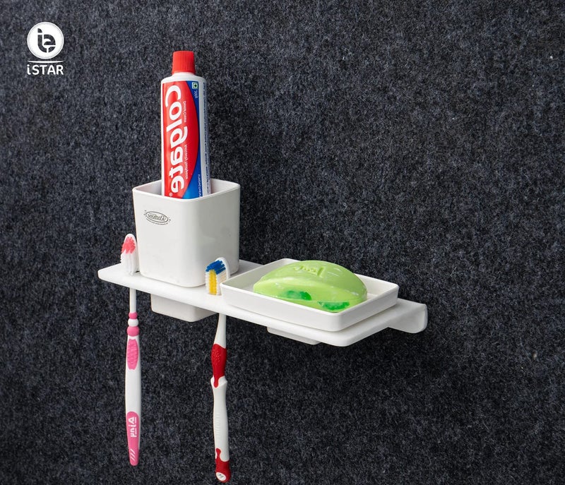iSTAR Customers Square Shape Soap Holder Stand/Soap Case/Soap Dish with Tumbler Holder/Toothpaste and Brush Holder for Bathroom-Pack of 1 Acrylic Toothbrush Holder (White, Wall Mount) - Image 3