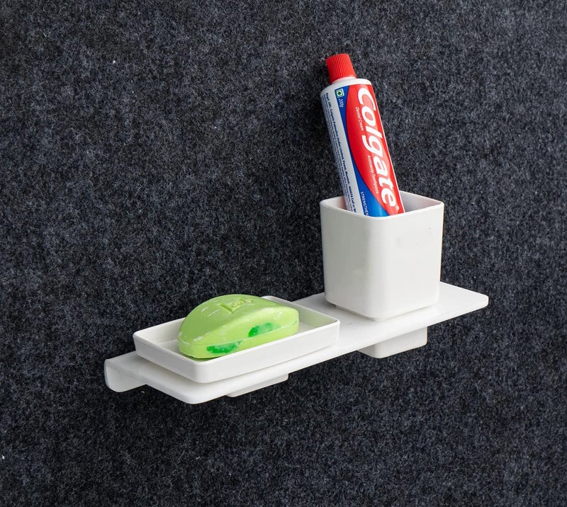 iSTAR Customers Square Shape Soap Holder Stand/Soap Case/Soap Dish with Tumbler Holder/Toothpaste and Brush Holder for Bathroom-Pack of 1 Acrylic Toothbrush Holder (White, Wall Mount) - Image 2