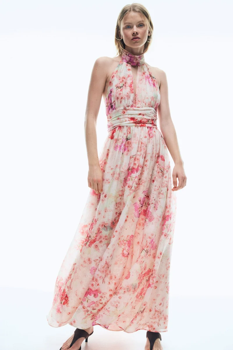 اتش اند ام فستان بياقة حول الرقبة وتفاصيل أربطة