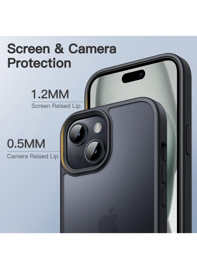 جي تيك حافظة JETech PC+TPU غير لامعة لهاتف iPhone 15 مقاس 6.1 بوصة، حافظة مقاومة للصدمات وحماية من السقوط من الدرجة العسكرية، غطاء هاتف خلفي شفاف بلوري، مضاد لبصمات الأصابع (أسود) - Image 3