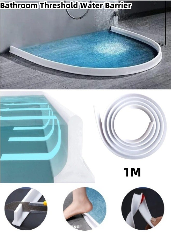 Generic 39in Collapsible Threshold Water Dam Barrier for Bathroom, Silicone Self-Adhesive Shower Edge Water Barrier Stopper Water Retaining Strip,Shower Water Blocker Retention System,Dry and Wet Separation for Bathroom and Countertop Sink,Water Flow Block Seal Strip  - Image 1