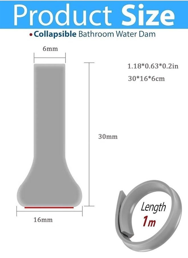 Generic 39in Collapsible Threshold Water Dam Barrier for Bathroom, Silicone Self-Adhesive Shower Edge Water Barrier Stopper Water Retaining Strip,Shower Water Blocker Retention System,Dry and Wet Separation for Bathroom and Countertop Sink,Water Flow Block Seal Strip  - Image 2