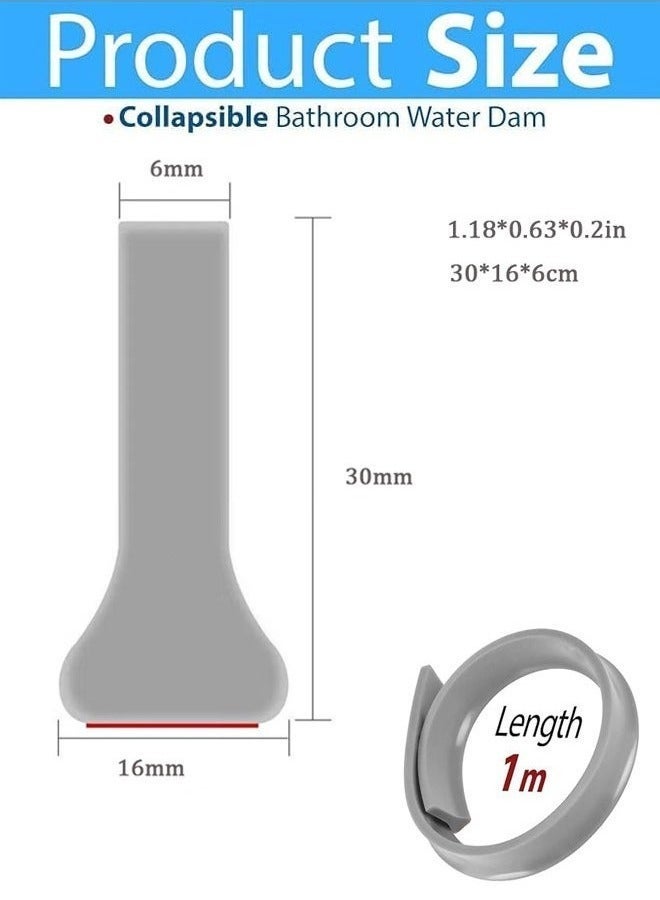 شريط عازل للماء للاستحمام، حاجز مانع لتسرب الماء، شرائط سيليكون مانعة لتسرب الماء، شريط عازل لفصل الماء الجاف والرطب، حاجز مانع لتسرب الماء قابل للطي بطول 39 بوصة، شريط مانع لتسرب الماء مرن من السيليكون للحمام - Image 2