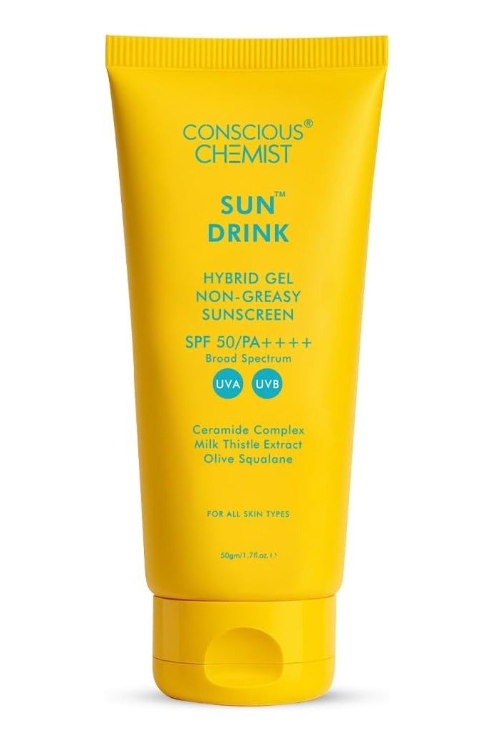 CONSCIOUS CHEMIST Sun Drink Hybrid Gel Non Greasy Sunscreen SPF 50+ PA+++, 50G - Image 1